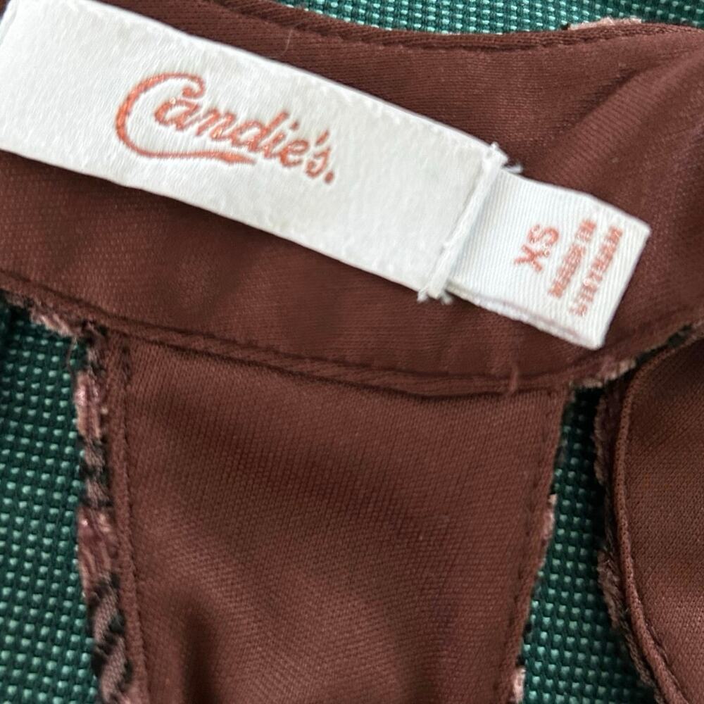 Candies Y2K Velour Chevron Mini Dress Brown Grunge Indie Sleaze Size XS - Picture 4 of 7